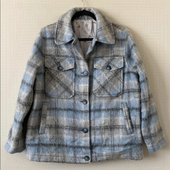 Topshop Jackets & Blazers - Topshop- Check Button Down Fuzzy Shacket